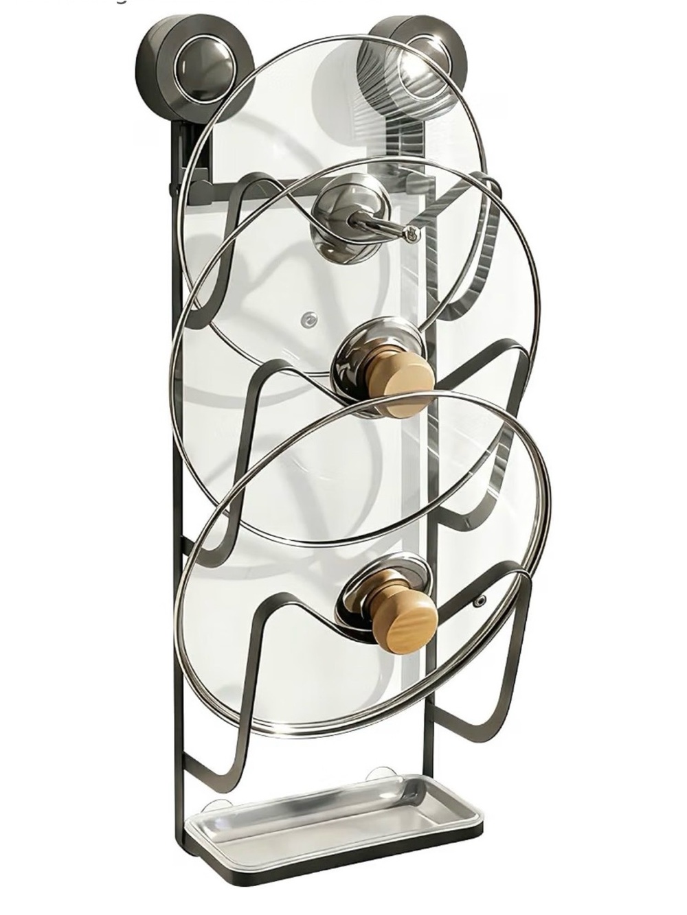 Vertical 3-Tier Lid Organizer Rack. Wall/Cabinet Mount, No Holes Needed